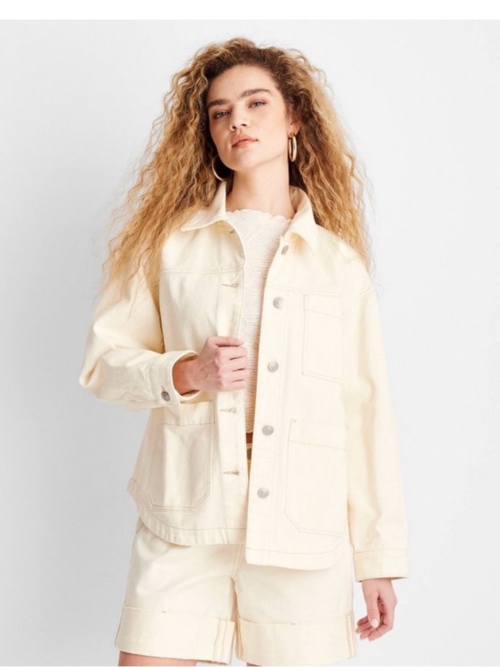 Future Collective Cream Oversized Utility Jacket - Women's Lightweight Coat